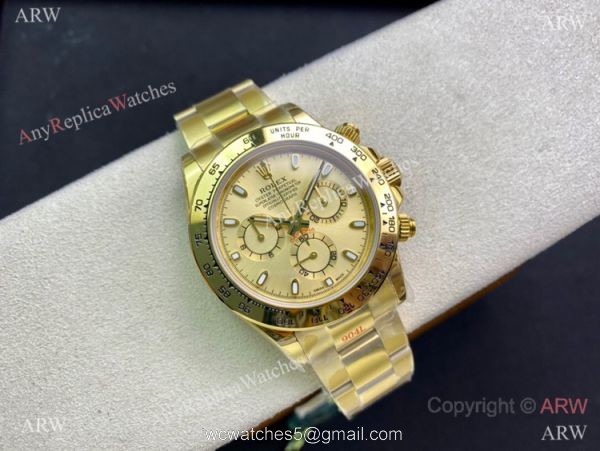 Swiss Replica Rolex Daytona 904L All Gold Champagne Dial Watch with 7750 2