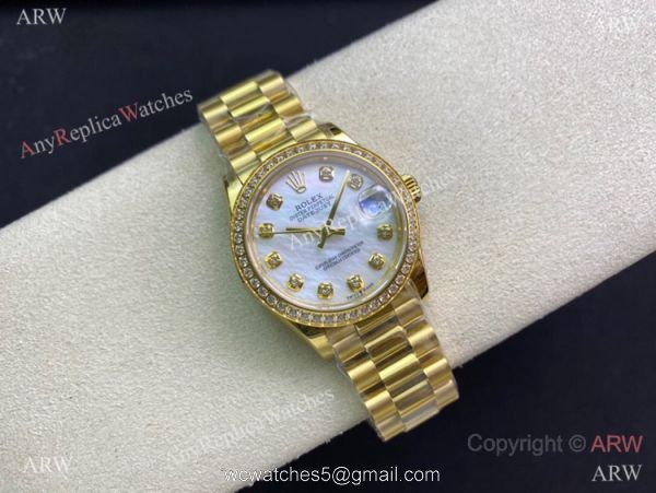 Swiss Replica Rolex Datejust 31mm Diamond watch Yellow Gold Presidential 2