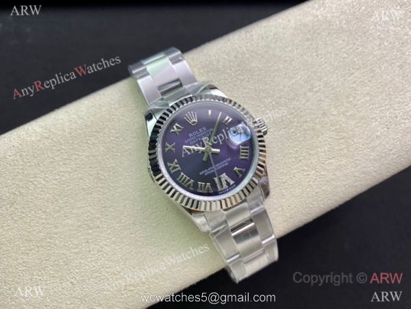 Swiss Copy Rolex Oyster Datejust 31mm Purple Roman Dial watch with VI Diamond 2