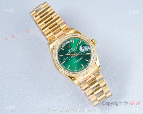 Swiss Replica Rolex Day-date President 36 Swiss 2836 Watch Olive Green Diamond Bezel 2