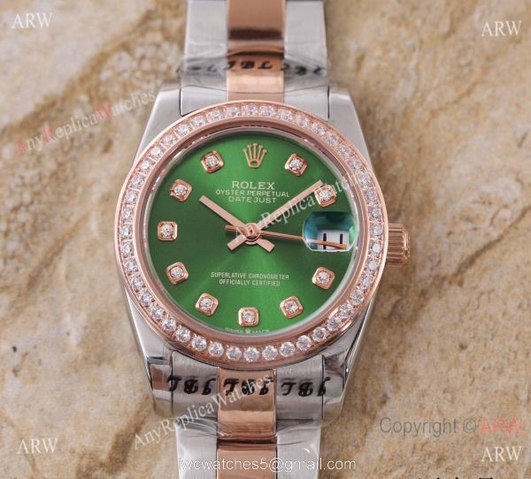 New Replica Rolex Diamond bezel Datejust 2-Tone Blue Face Watch 31mm Ladies 2