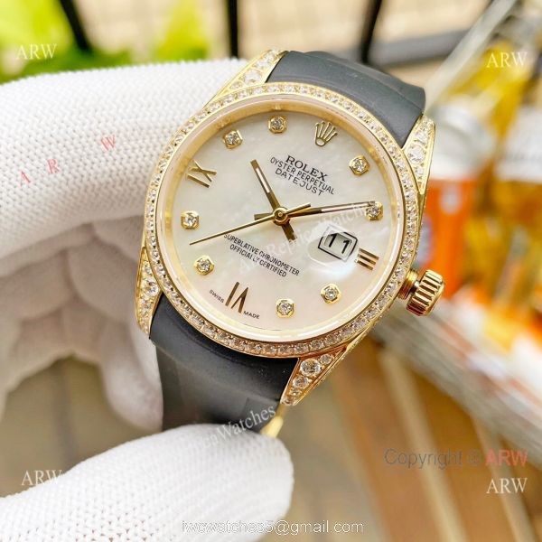 Replica Citizen 8215 ROLEX Datejust White Gold Diamond bezel Ladies Watch 2