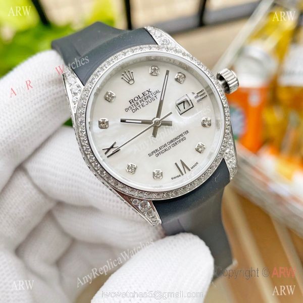 Replica ROLEX Datejust Citizen 8215 Rubber strap Diamond Ladies Watch 2