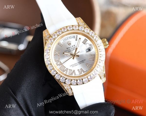 Replica Rolex Day-Date Diamond Gold Bezel Black Face 40 MM Watch 2