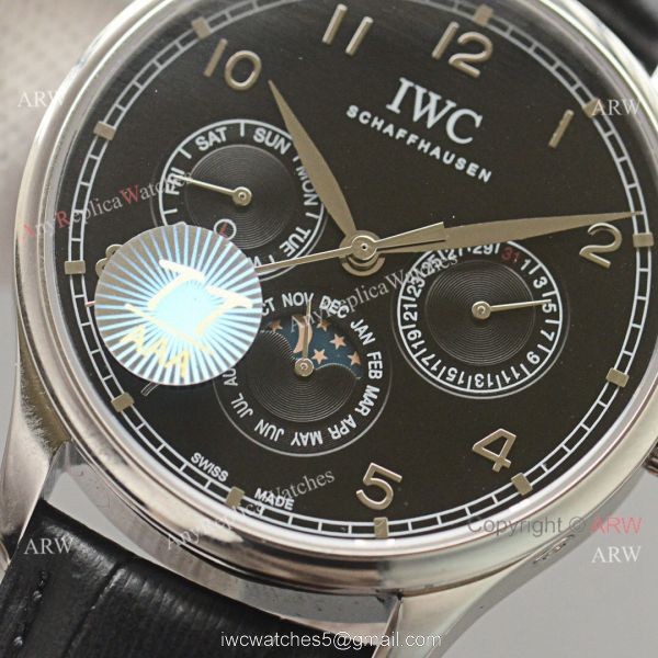 Top Replica IWC Portuguese Black Face 42 MM Men Moonphase Watch 2