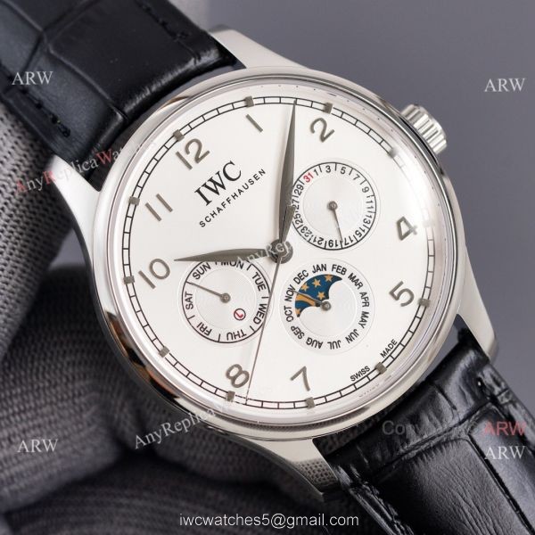IWC Portuguese Moonphase 42MM Blue Face Arabic Leather Strap Watch 2