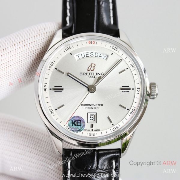 Swiss Copy Breitling Premier DayDate Automatic Watch Black Leather Strap 40mm 2