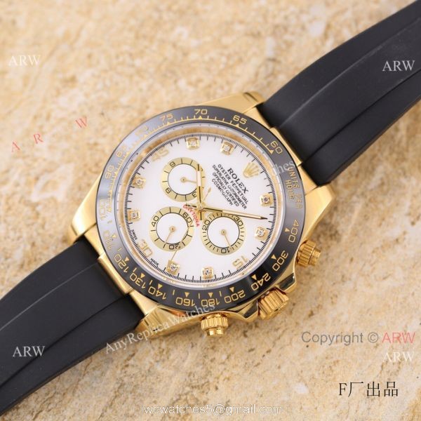 Knock-off V3 Rolex Daytona 43MM White Face Gold Case Rubber Strap Watch 2