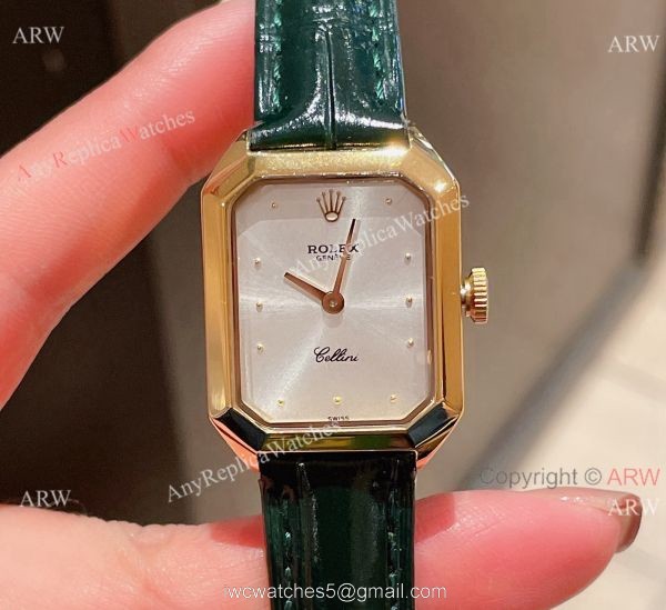 Replica Rolex Cellini White Face Gold Case Leather Strap 24MM Watch 2