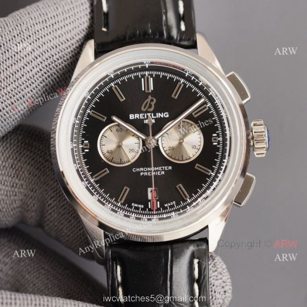 Fake Breitling Premier B01 Blue 42MM Blue Leather Strap Watch 2