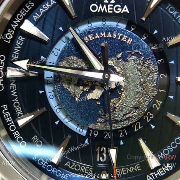 Swiss Quality Omega Aqua Terra Worldtimer Blue Rubber Watch 2
