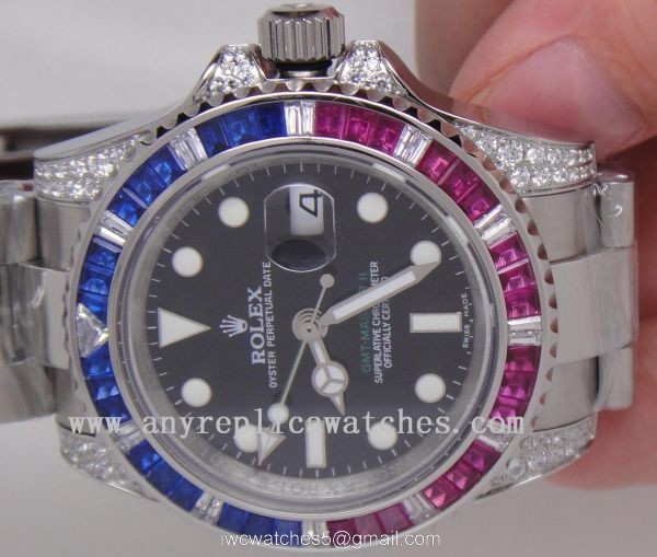 Rolex GMT Master II Watch Red / Blue Diamond Bezel Replica Rolex 2