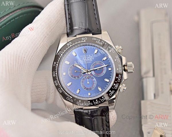 Rolex Daytona Blue Dial Replica watch Black Leather Strap 2