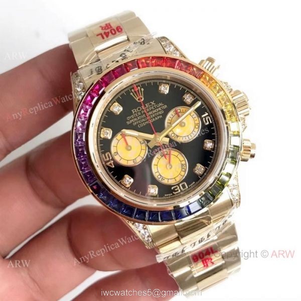 EX Factory 904L Asia 7750 Rolex Rainbow Replica Watch Yellow Gold 2
