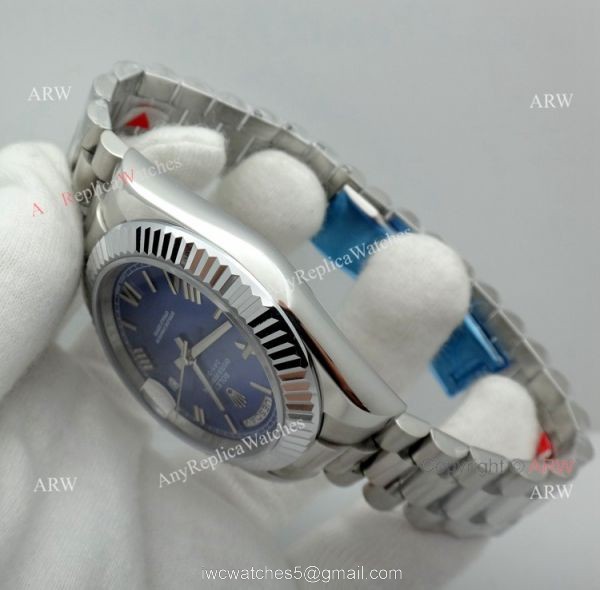 Best Rolex Day Date President Replica Watch 40mm Stainless Steel Blue Dial 2