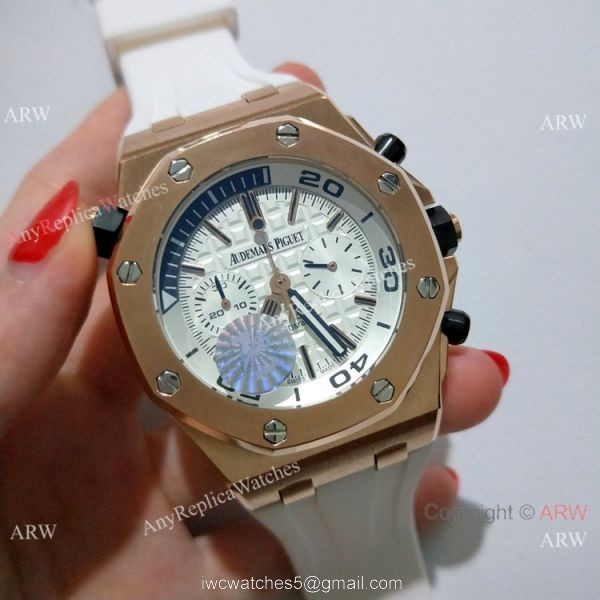 New CopyRoyal Oak Offshore Diver Chronograph 42mm Watch Rose Gold White Dial 2