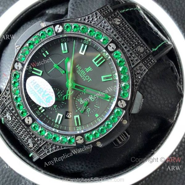 Swiss 7750 Hublot Big Bang Ice Bang Replica Watch Green Diamond Bezel 2