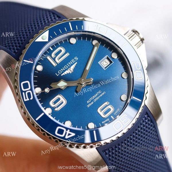 Swiss Longines Hydroconquest Watch Blue Rubber Strap 41mm 2