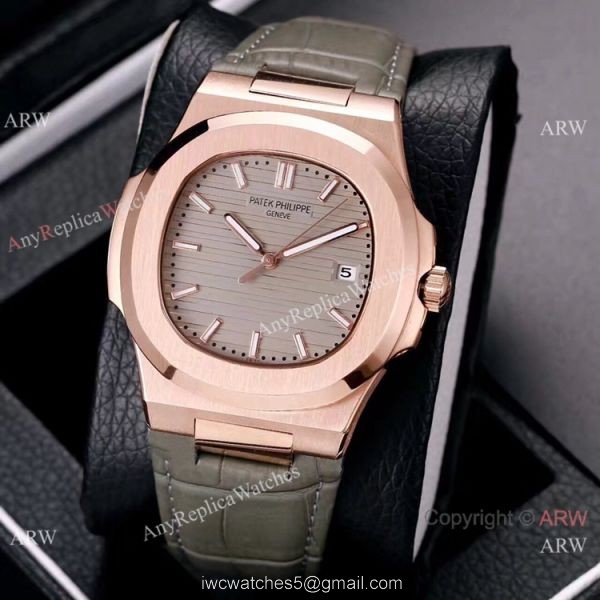 Best Copy Patek Philippe Nautilus 40mm Watches Rose Gold Brown Leather Band 2