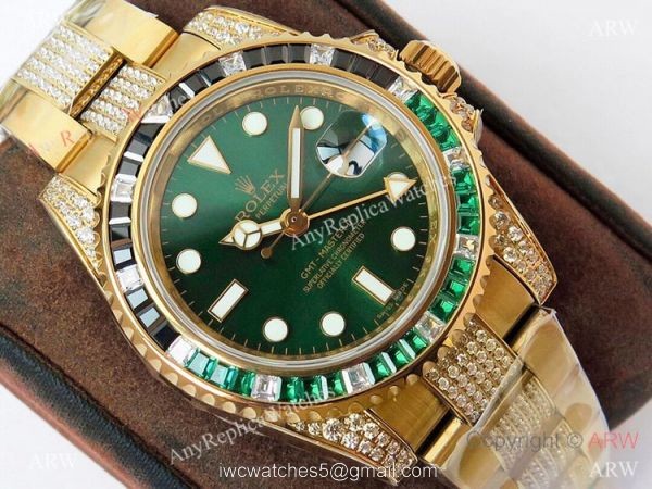 (ROF) Swiss Copy Rolex GMT-Master II Custom Luxury Watch Bright Green Dial Center Diamond Band 2