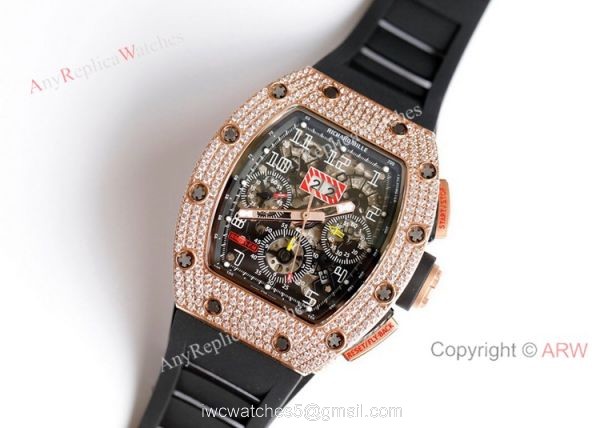 RM 011-FM Felipe Massa Rose Gold Diamond Richard Mille Knockoff Watches Asia 7750 2