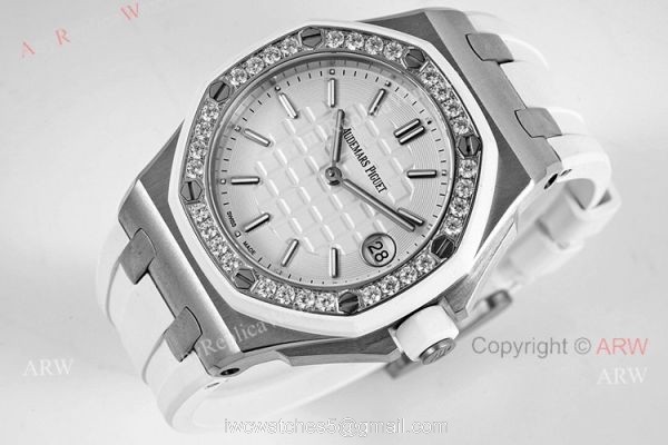 Ladies Audemars Piguet Royal Oak Offshore 37mm White Dial Quartz Watch Ref 67540sk 2