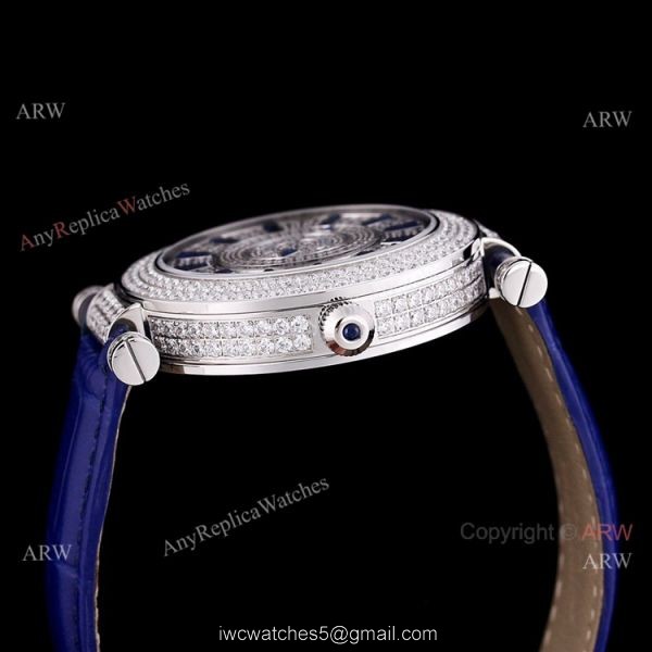 Iced Out Franck Muller Double Mystery Blue Leather Strap High Copy Watch 2