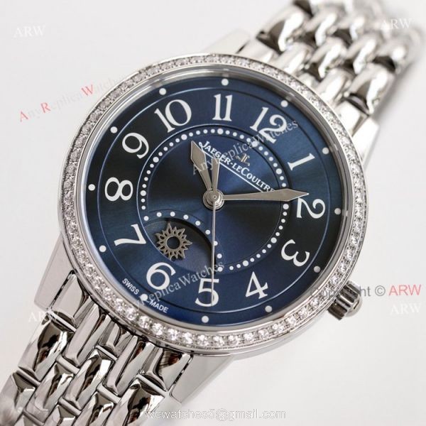 (GF) Swiss knckoff Jaeger Lecoultre Rendez-Vous Moon Blue Dial Watch with Diamonds 2