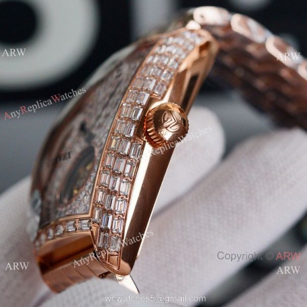Clone Franck Muller Cintree Curvex Flying Tourbillon Watch 43mm Iced Out Rose Gold 2
