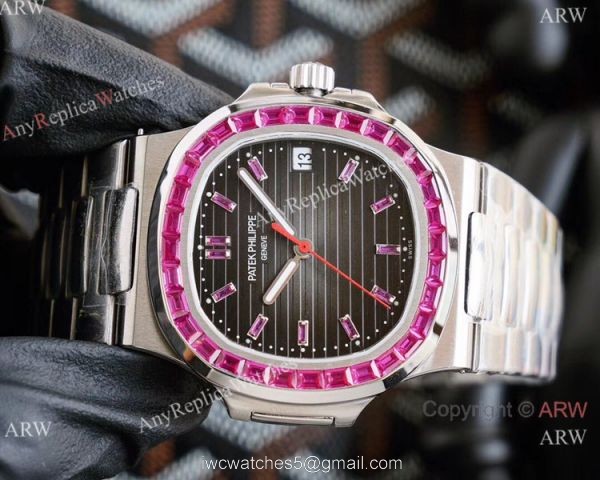 New! Swiss Replica Patek Philippe Nautilus PinkBlack Watch 40.5mm Limited New PP5711 2