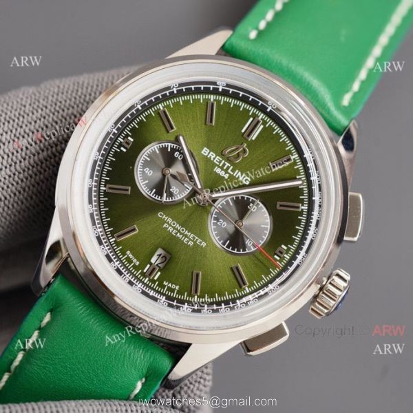 Copy Breitling Premier B01 Green Dial Leather Strap 42MM Men Watch 2