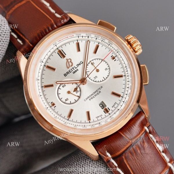 Copy Breitling Premier B01 Rose Gold Case Brown Leather Strap 42MM Men Watch 2