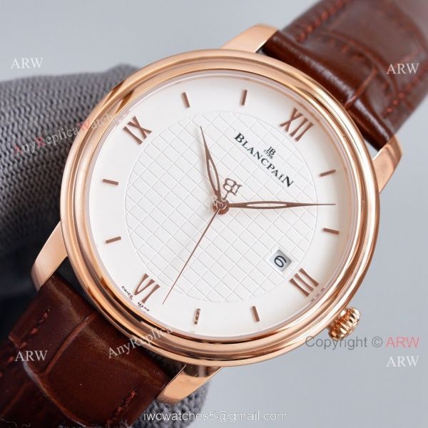 Copy Blancpain Villeret Rose Gold Case Watch With Roman Markers Brown Leather Strap 2