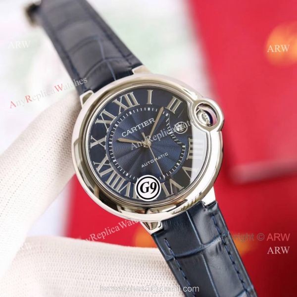 Fake Balloon Blue Cartier V6 Blue Dial Watch with Blue Leather Strap 2