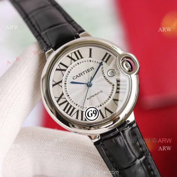 Fake Balloon Blue Cartier White Dial G9 Watch Black Leather Strap For Man Or Lady 2
