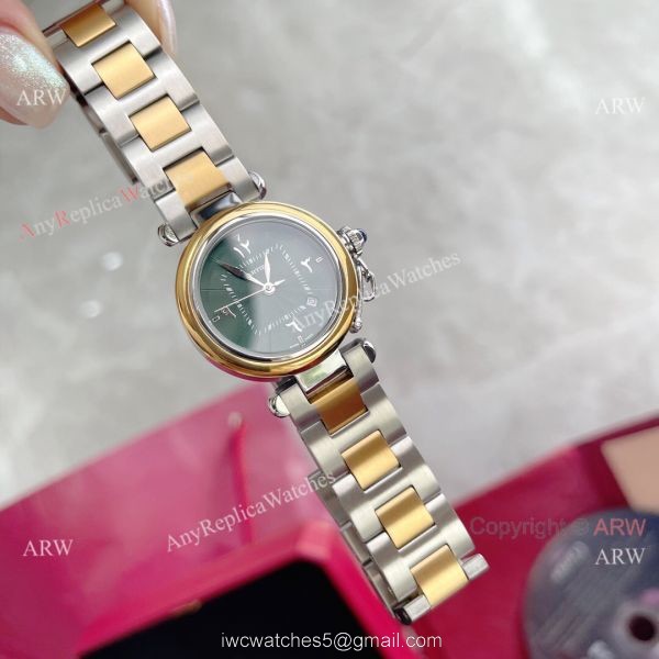 Replica Cartier Pasha Deep Green Dial 2-Tone Gold Watch With Arabic Markers 2