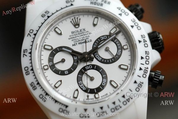 New! Swiss Replica Rolex Daytona AET Modified White Ceramic Black Crown watch A7750 Movement 2