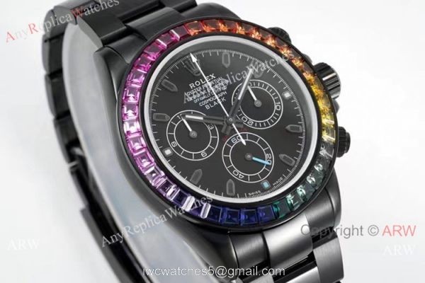 NEW! Noob Factory 4130 Rolex Daytona Blaken &8216;Black Venom Rainbow Bezel Watch 40mm 2