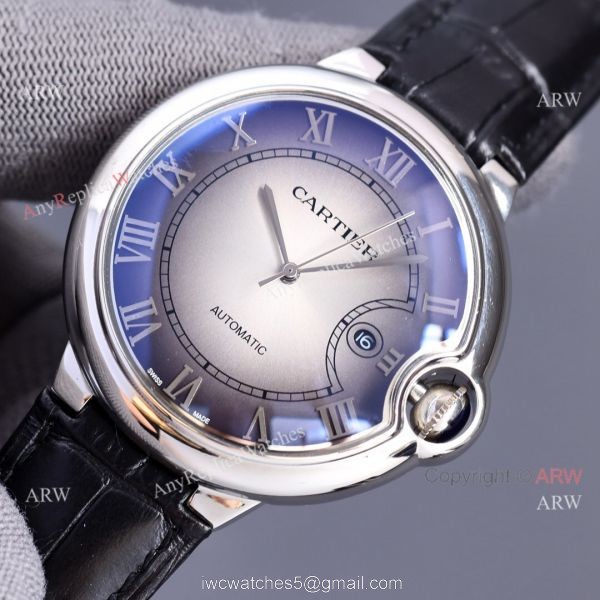 Copy Balloon Blue Cartier Gradient Face Gold Case 42MM Watch Leather Strap 2