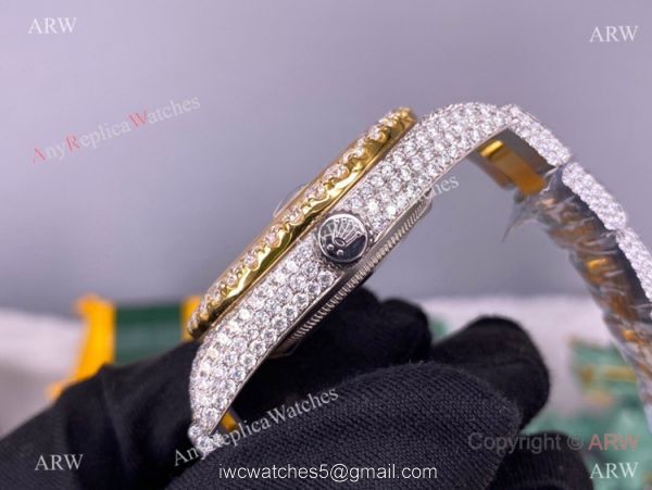 Iced Out Two Tone Rolex Datejust II Replica Watch 2836 Movement Roman Markers 41mm 2