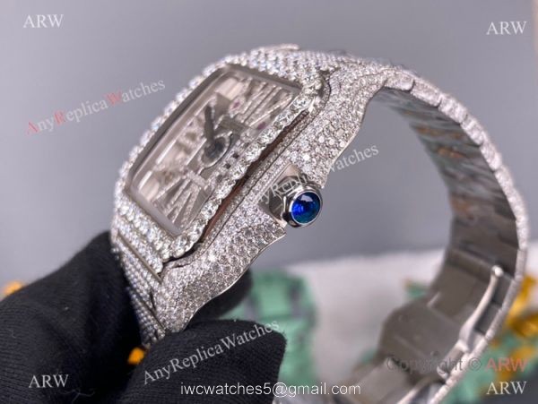TW Factory Santos de Cartier Skeleton Watch Iced Out Cartier Automatic 2