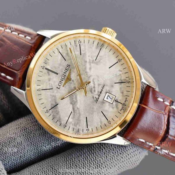 Replica Longines Elegant Rose Gold Bezel 8215 Movement White Dial Brown Leather Strap Watch 2