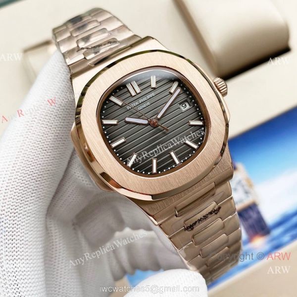 Swiss Quality Patek Philippe Nautilus Citizen 8215 Rose Gold Blue Replica Watches 2