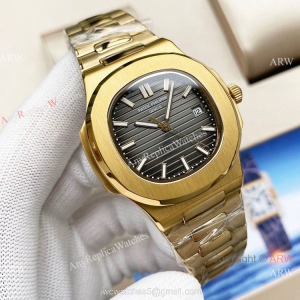 Swiss Quality Patek Philippe Nautilus 8215 Yellow Gold Black Face 42mm 2