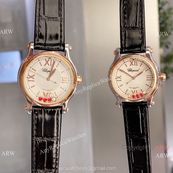 Clone Chopard Happy Sport Couple Watches Quartz 2-Tone Rose Gold 2