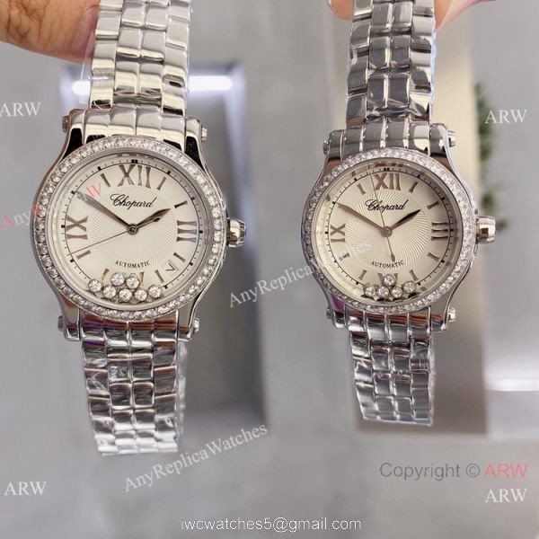 Faux Chopard Happy Sport Quartz Watch Pink Mop Dial Diamond Bezel 2