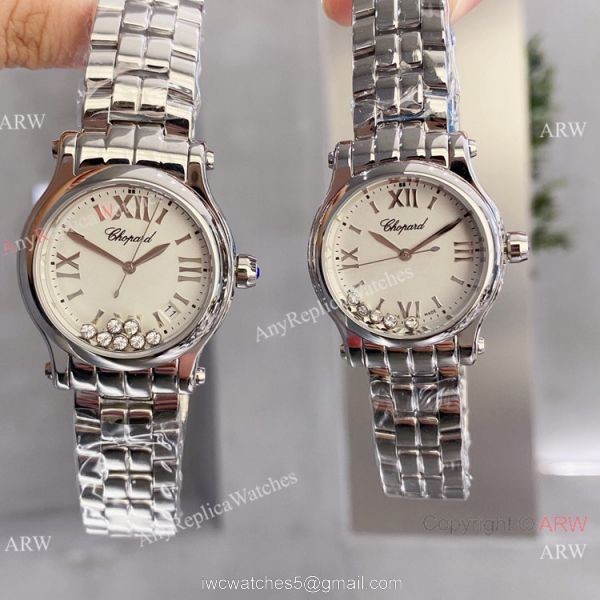 Replica Chopard Couple Watch Happy Sport Olive Green Dial Silver Case 2