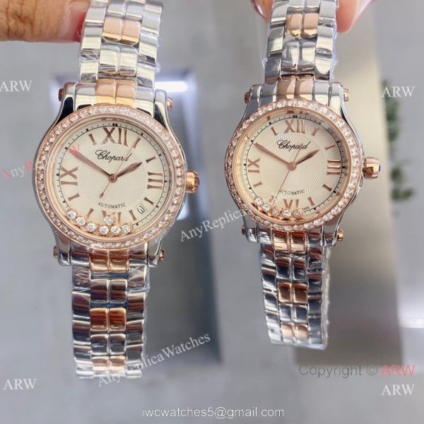Copy Chopard Happy Sport 2-Tone Rose Gold Couple Watches Best Quality 2