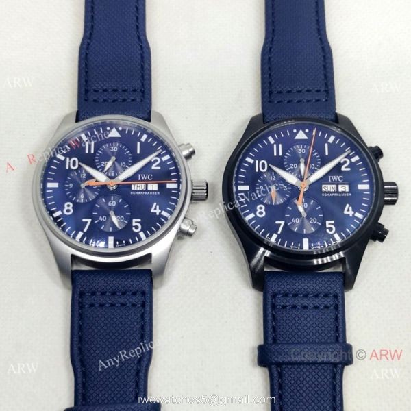 New Copy IWC Pilots Automatic Watch Orange Hand Blue Leather Strap 2