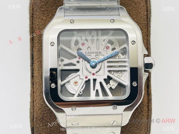 V8 Factory Super Clone Cartier Skeleton Santos Swiss Ronda4S20 Watch Stainless Steel Case 2